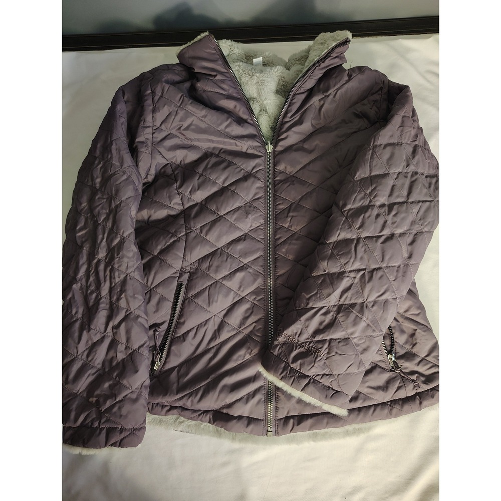 Free Country Womens Mauve Purple Quilted Faux Fur Lined Puffer Jacket Small
